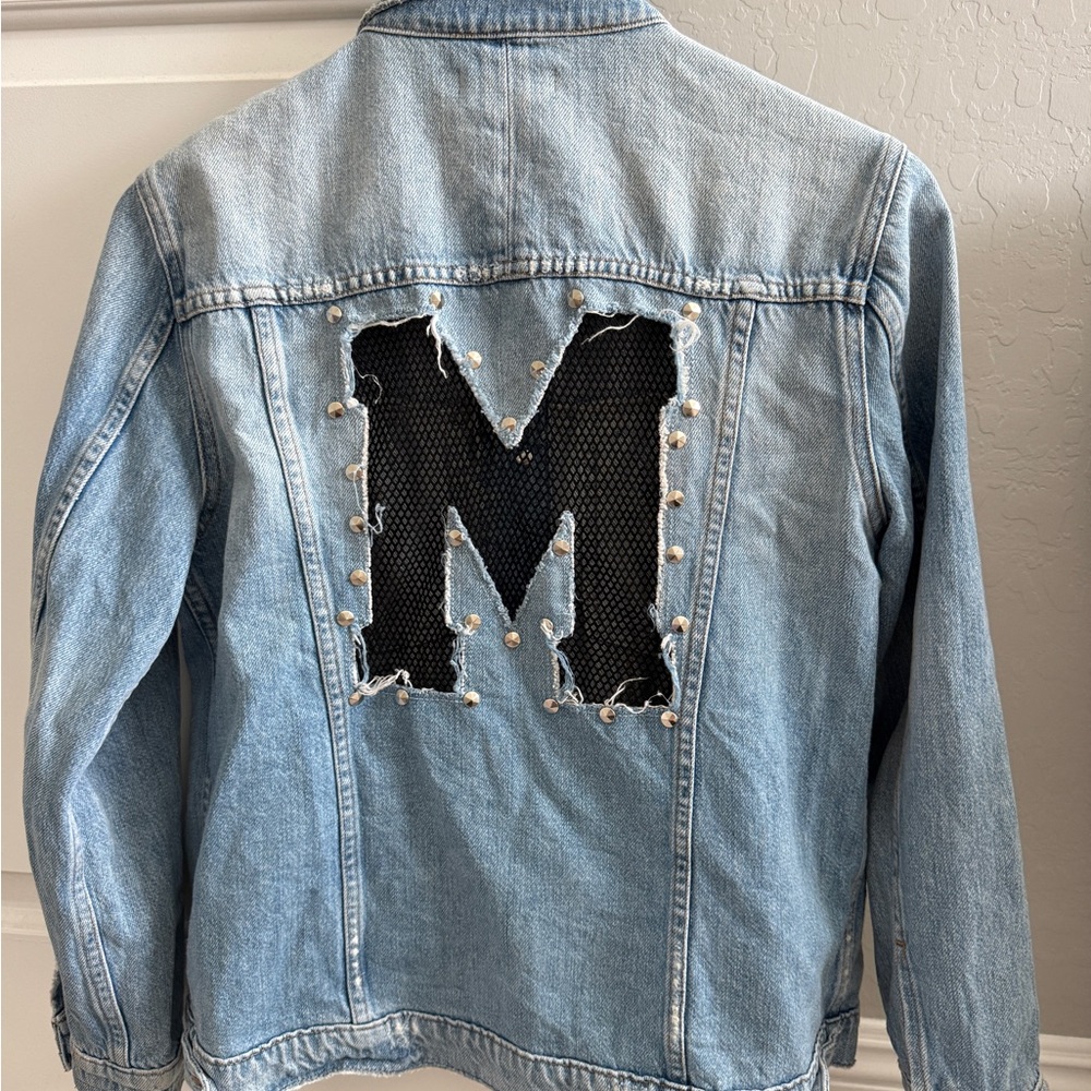 Good American Light Blue Denim Jacket with Black Mesh 'M' Patch